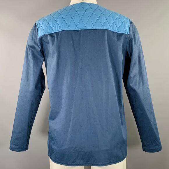 METISEKO Size M Navy Blue Two Toned Organic Cotton Collarless Jacket - Picture 3 of 5